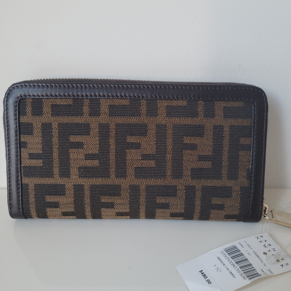 FENDI Tobacco Zucca Canvas Zip Around Wallet - Picture 2 of 15